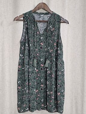 Old Navy Sage Green Floral Dress with Pink Accents